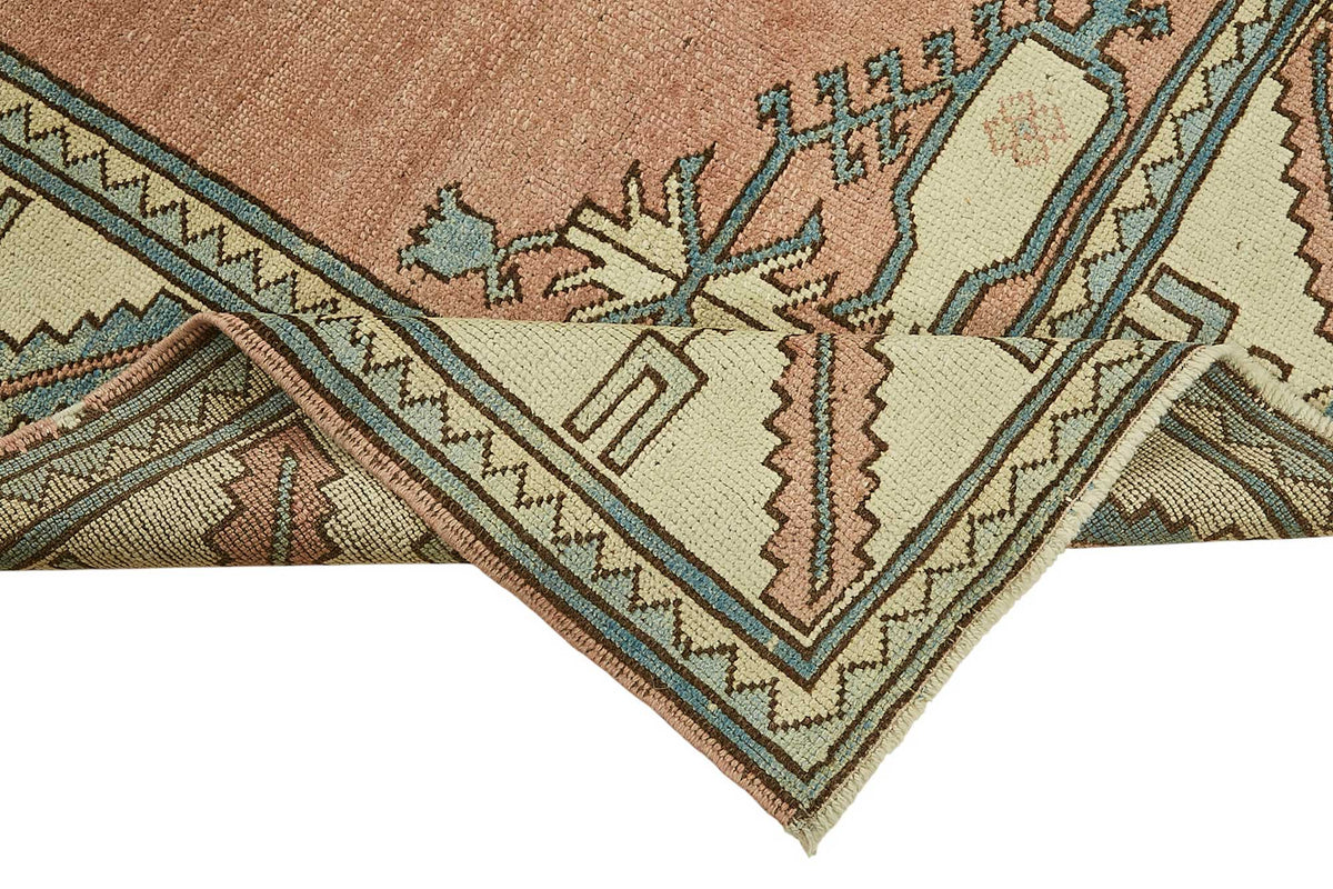 Kavale Açık Pembe Bej Geometrik Desenli Etnik Pamuk Yün El Dokuma Halı 193x244 cm – kenar detayı