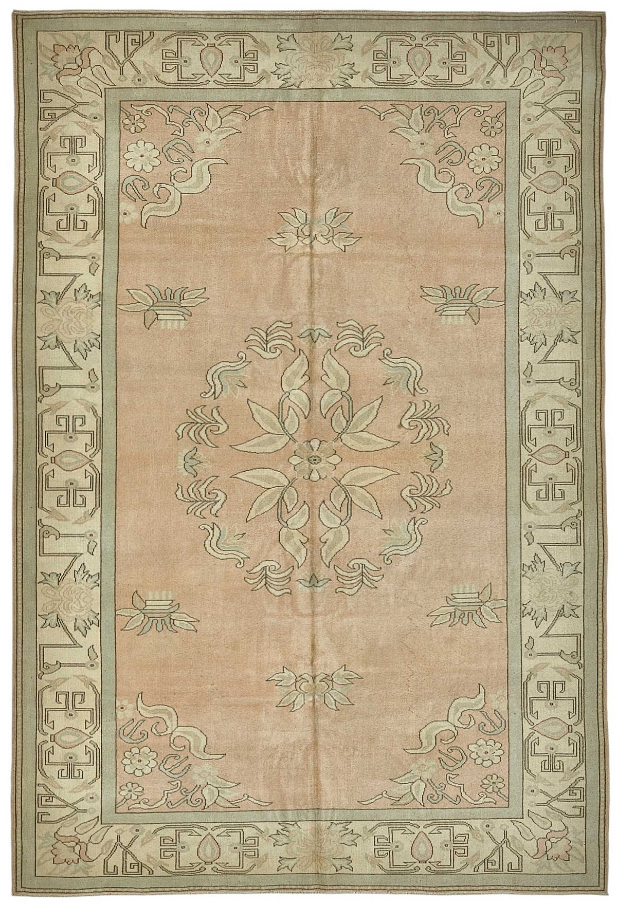 Kavale Madalyon Desenli Pembe Bej Vintage El Dokuma Halı 218x320 cm