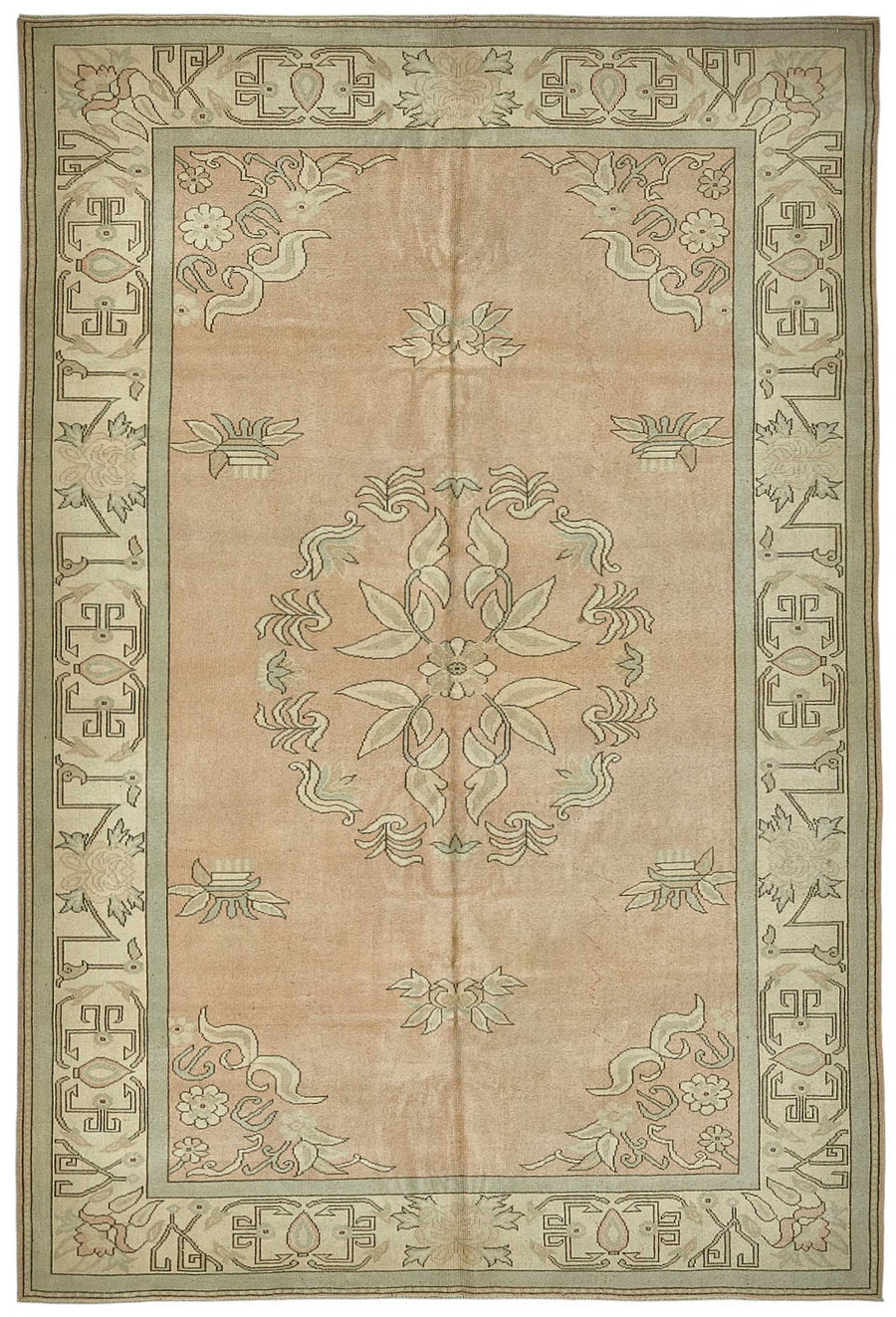 Kavale Madalyon Desenli Pembe Bej Vintage El Dokuma Halı 218x320 cm