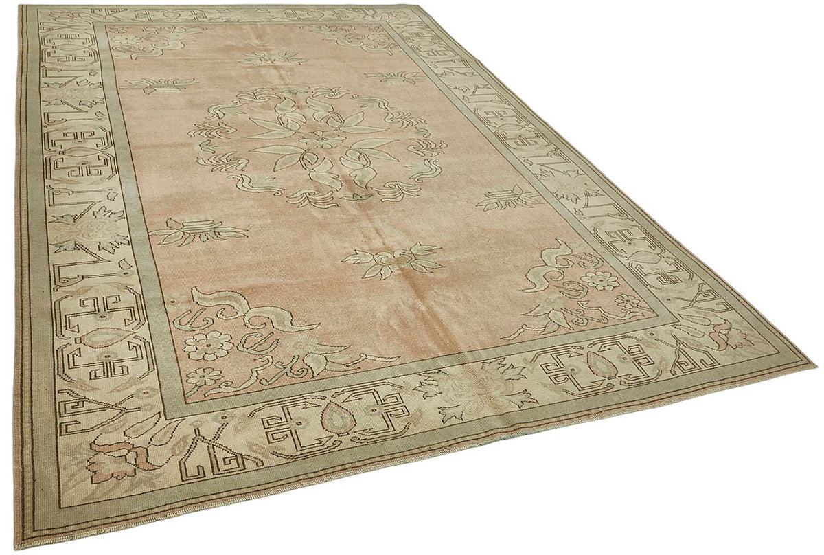 Kavale Madalyon Desenli Pembe Bej Vintage El Dokuma Halı 218x320 cm – genel görünüm