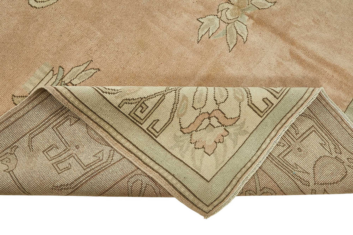 Kavale Madalyon Desenli Pembe Bej Vintage El Dokuma Halı 218x320 cm – kenar detayı