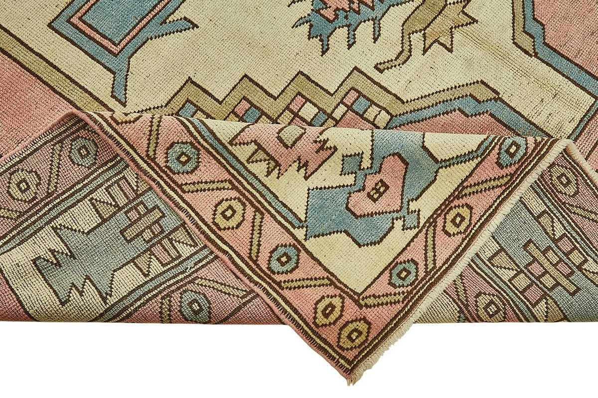 Kavale Toz Pembe Halı Geometrik Desenli Düz Dokuma 210x287 cm – kenar detayı