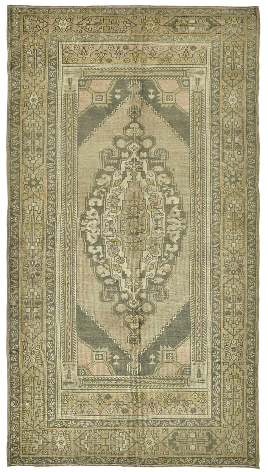 Kavale Bej Gri Madalyon Desenli 30-50 Yıllık El Dokuma Halı 154x278 cm