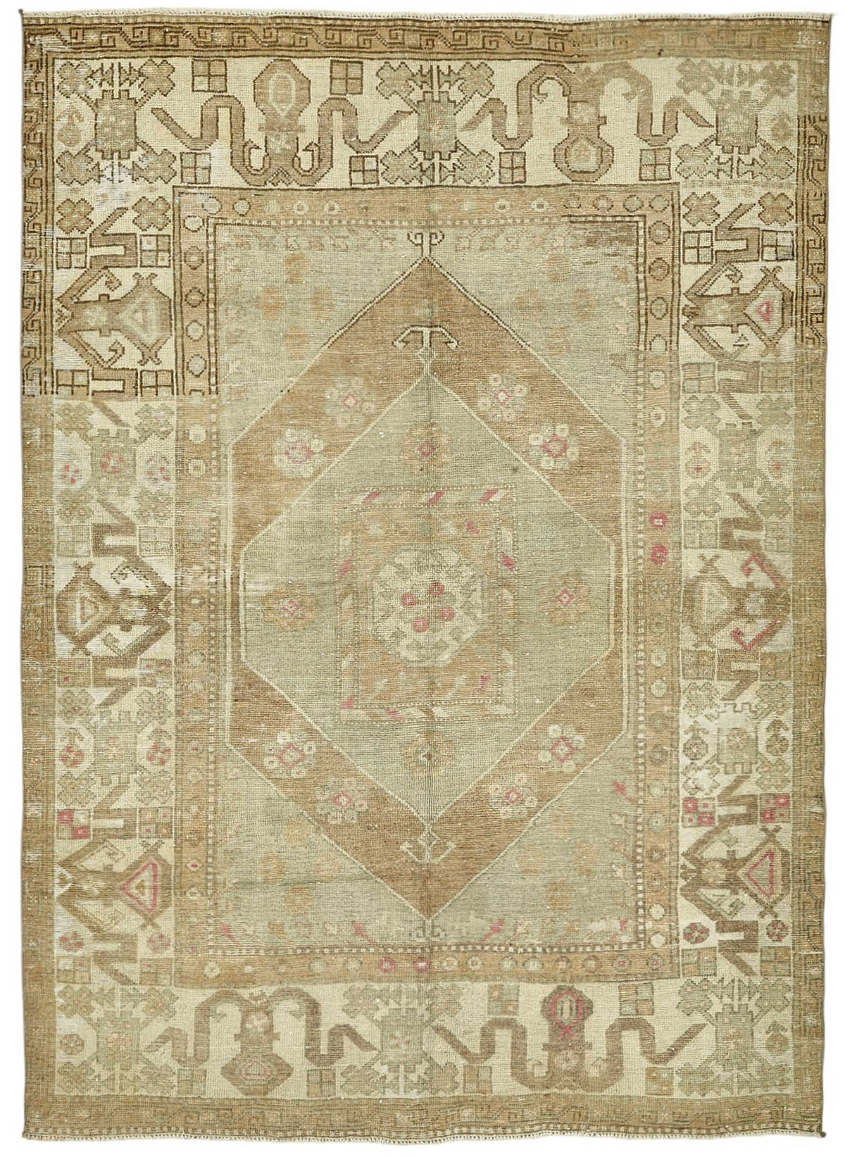 Kavale Geometrik Desenli Bej Etnik El Dokuma Halı 180x246 cm
