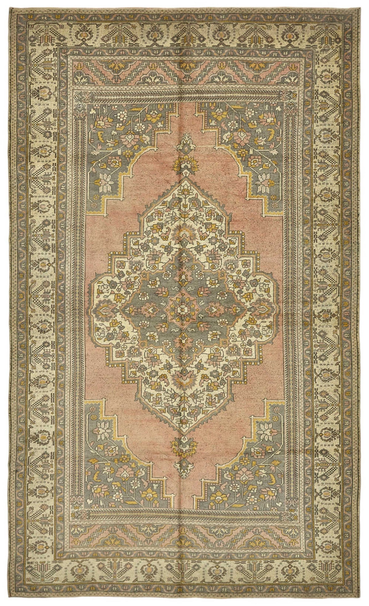 Kavale Pembe Bej Madalyon Desenli Düz Dokuma El İşi Halı 202x345 cm