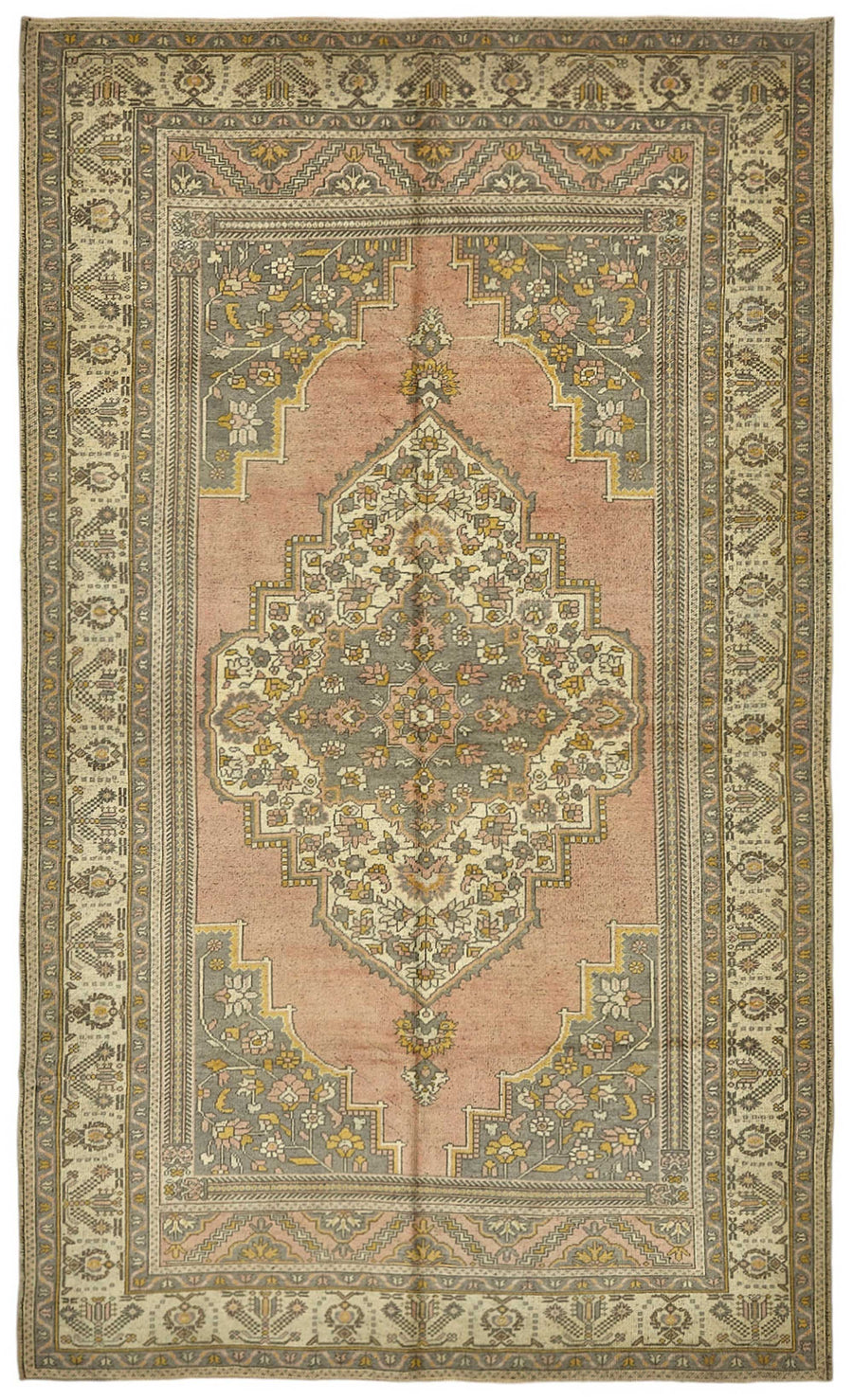 Kavale Pembe Bej Madalyon Desenli Düz Dokuma El İşi Halı 202x345 cm