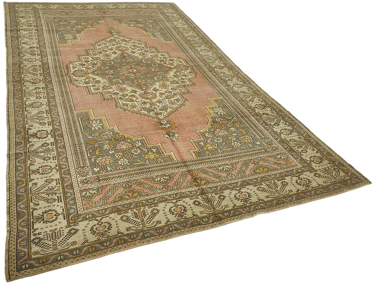 Kavale Pembe Bej Madalyon Desenli Düz Dokuma El İşi Halı 202x345 cm – genel görünüm
