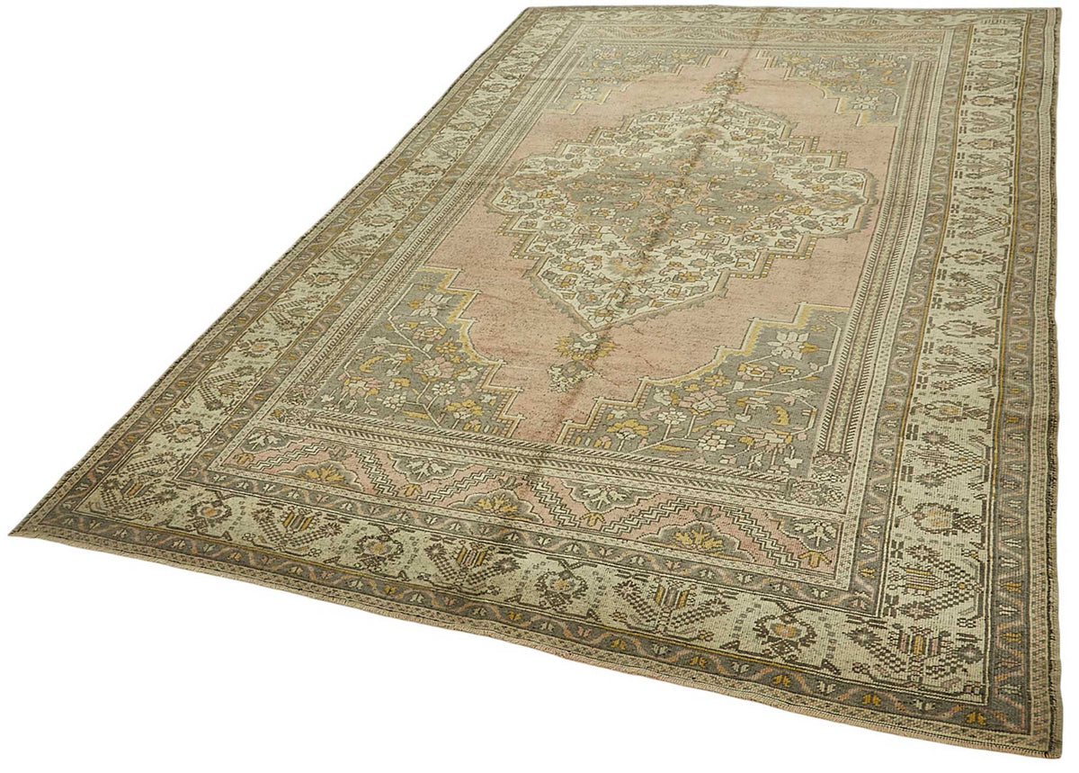 Kavale Pembe Bej Madalyon Desenli Düz Dokuma El İşi Halı 202x345 cm – doku yakın çekim
