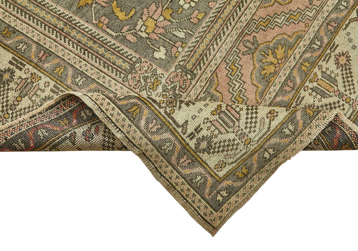 Kavale Pembe Bej Madalyon Desenli Düz Dokuma El İşi Halı 202x345 cm – kenar detayı