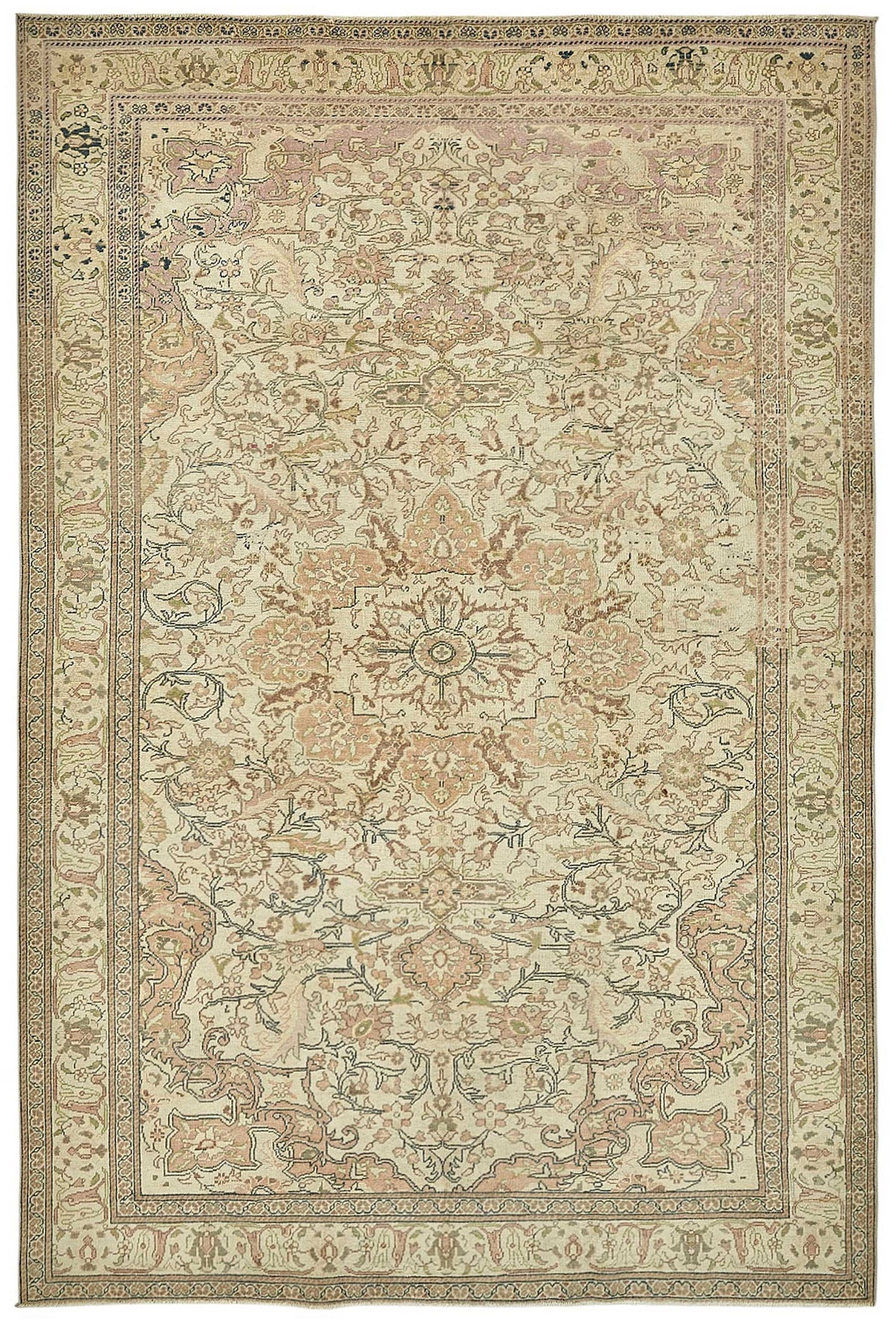 Kavale Madalyon Desenli Bej Kahverengi Vintage Halı 194x288 cm
