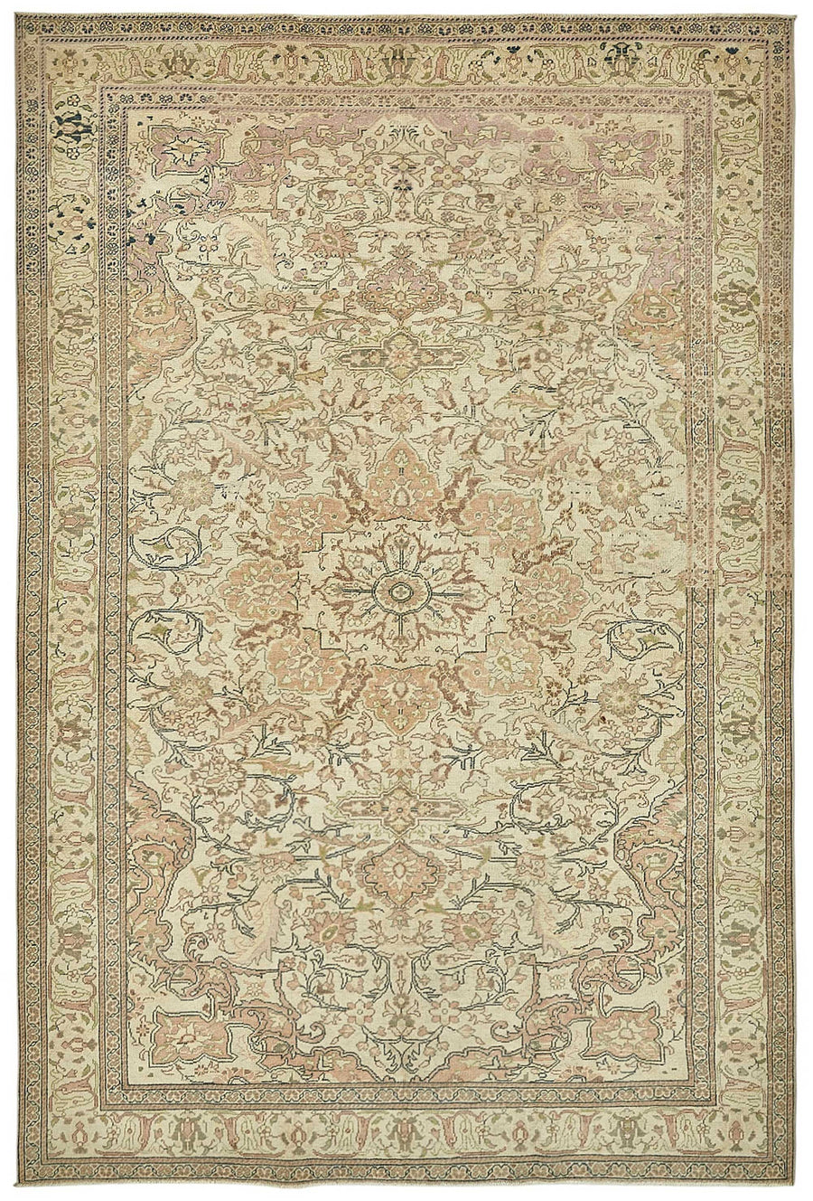 Kavale Madalyon Desenli Bej Kahverengi Vintage Halı 194x288 cm