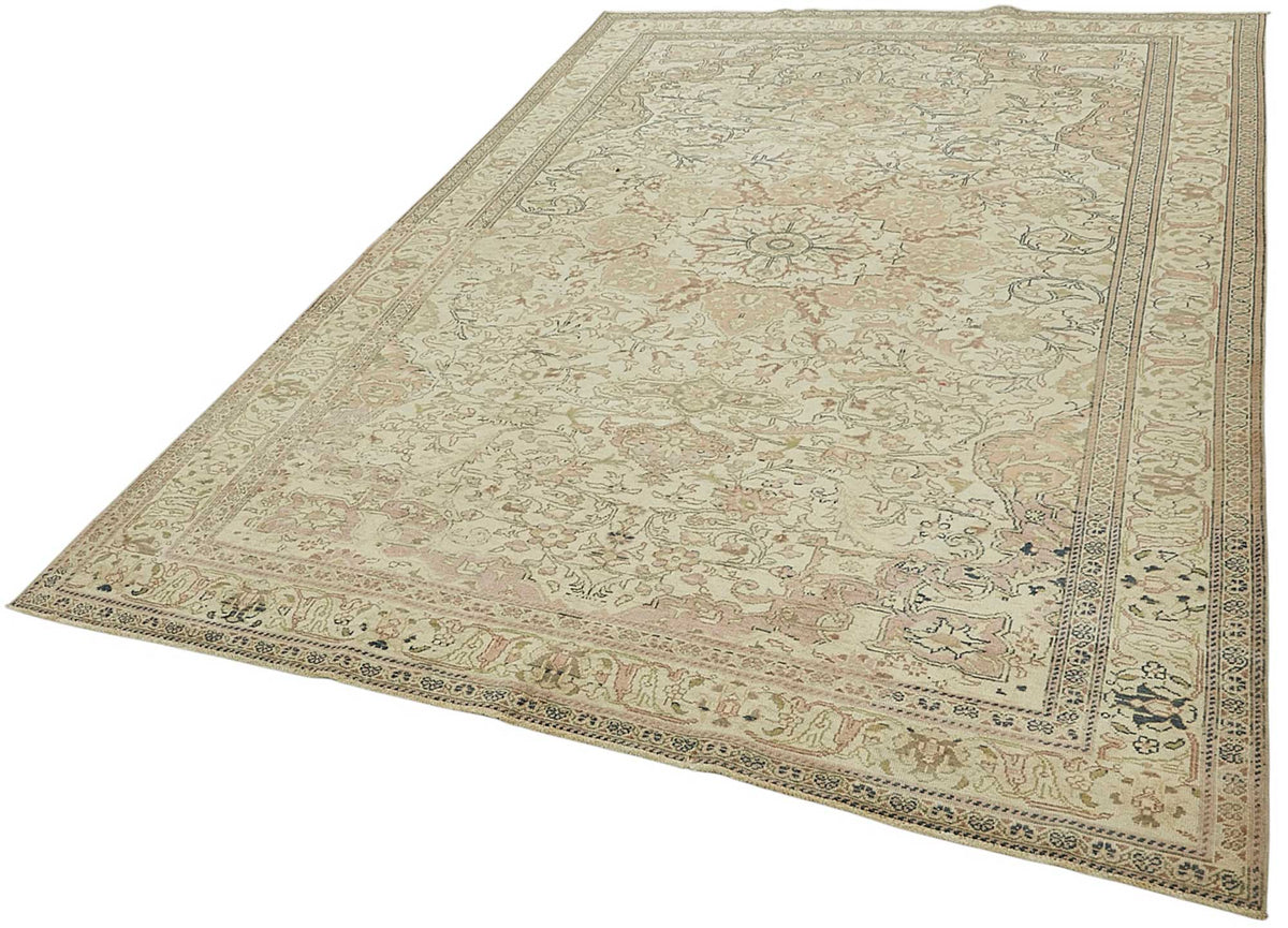 Kavale Madalyon Desenli Bej Kahverengi Vintage Halı 194x288 cm – doku yakın çekim