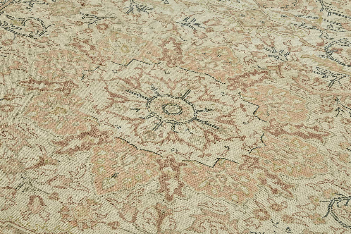 Kavale Madalyon Desenli Bej Kahverengi Vintage Halı 194x288 cm – mekânda kullanım