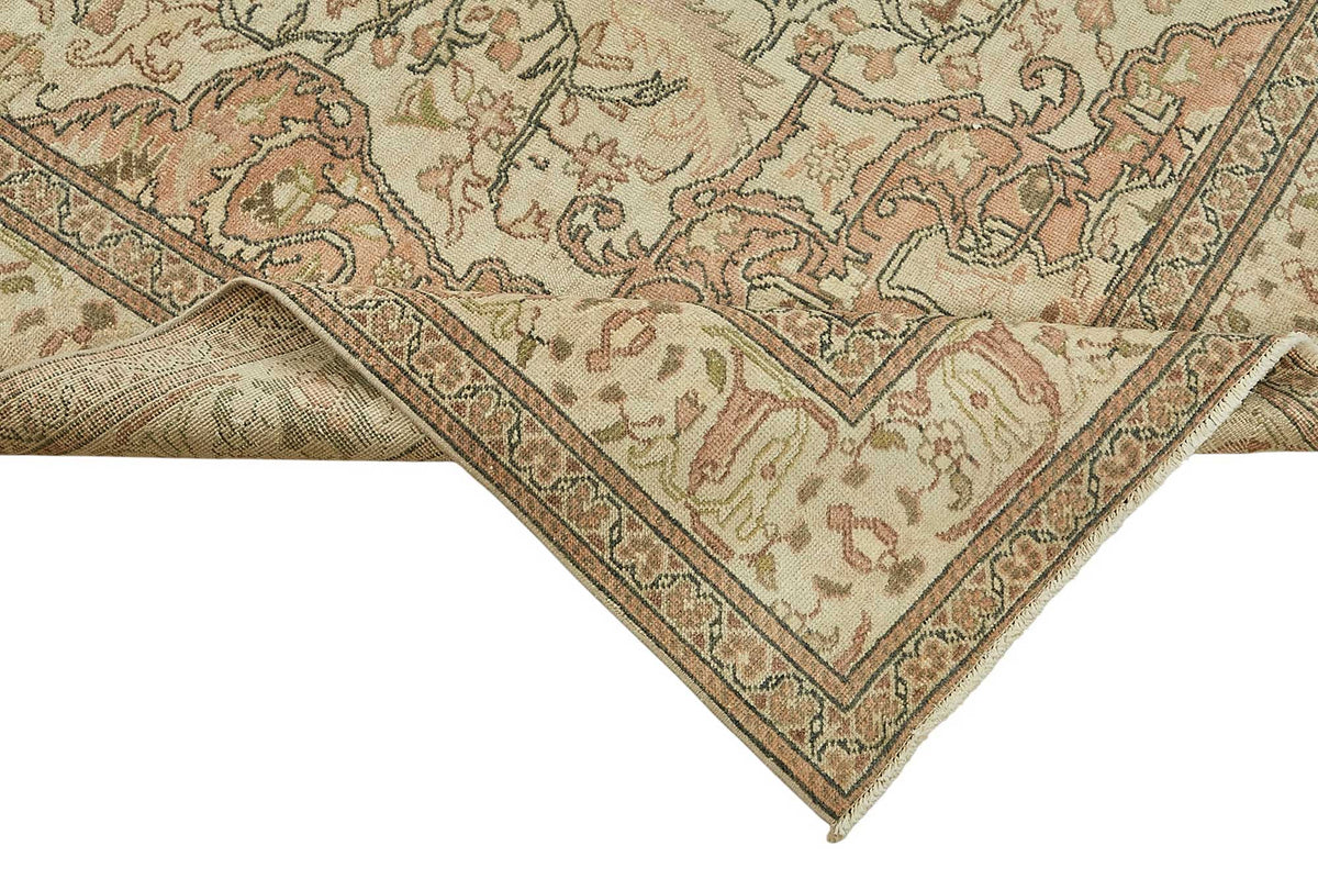 Kavale Madalyon Desenli Bej Kahverengi Vintage Halı 194x288 cm – kenar detayı
