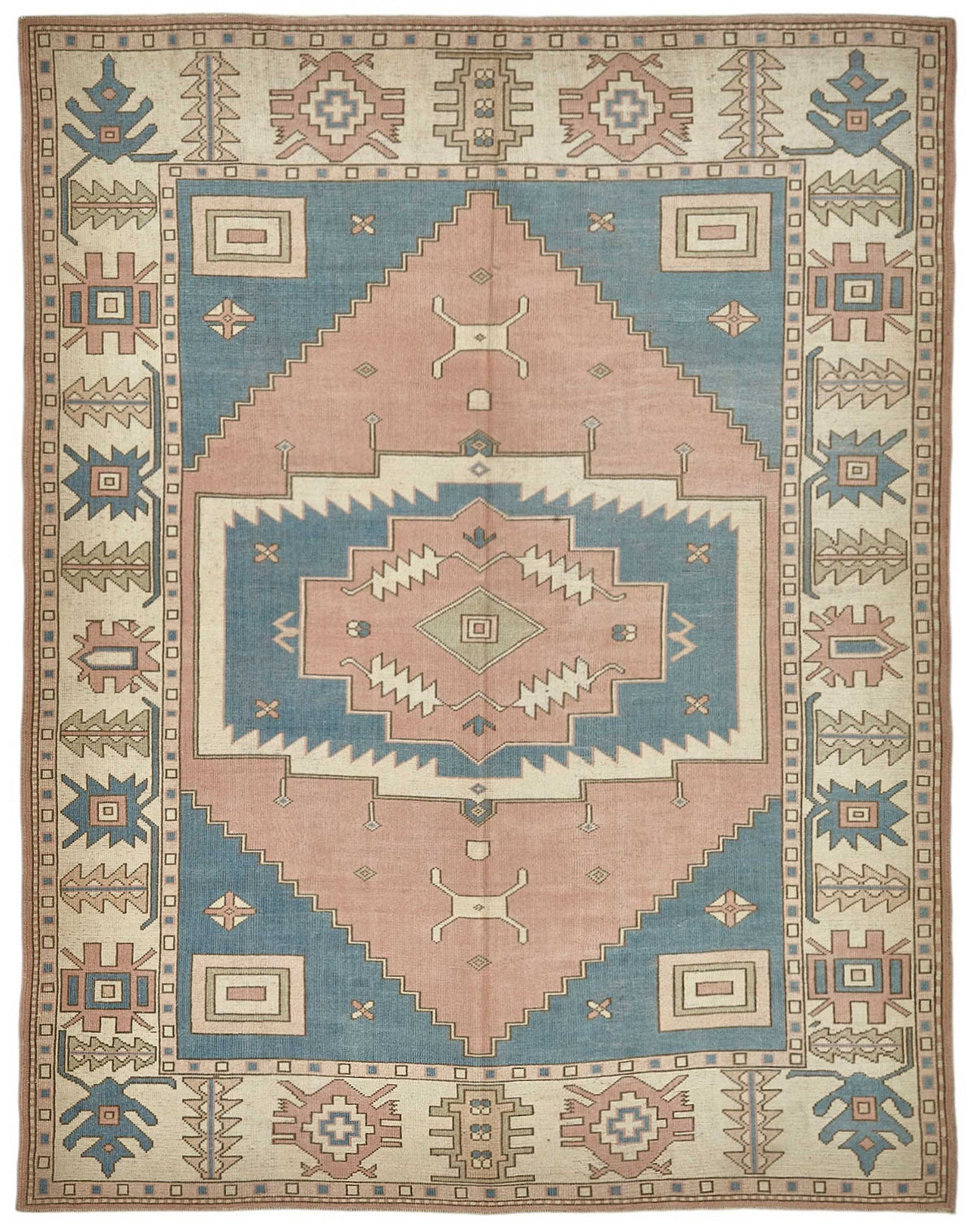 Kavale Pembe Mavi Madalyon Desenli Geometrik El Dokuma Halı 228x291 cm