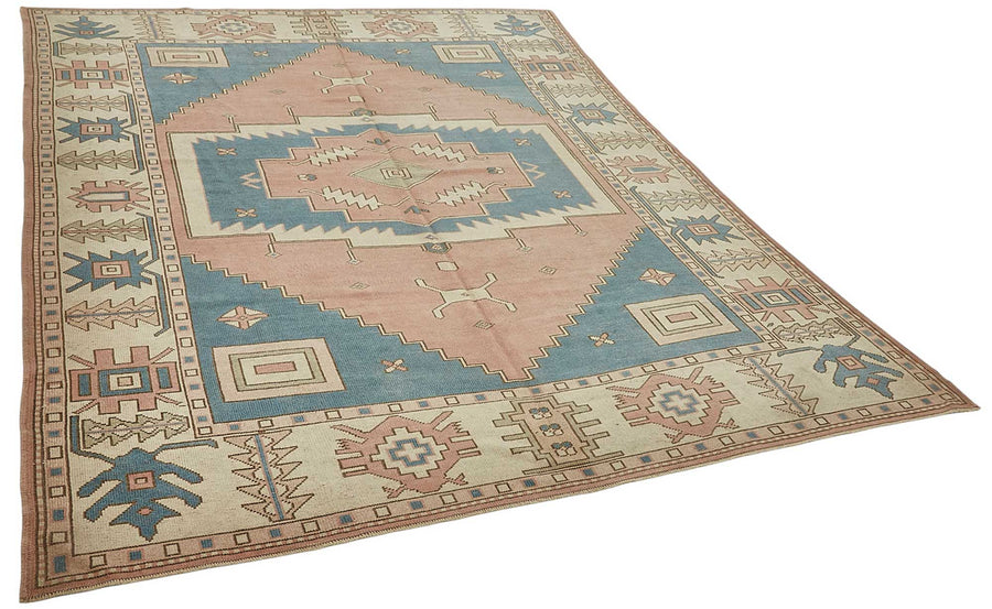 Kavale Pembe Mavi Madalyon Desenli Geometrik El Dokuma Halı 228x291 cm – genel görünüm