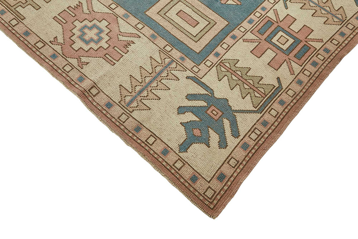 Kavale Pembe Mavi Madalyon Desenli Geometrik El Dokuma Halı 228x291 cm – detay görünümü