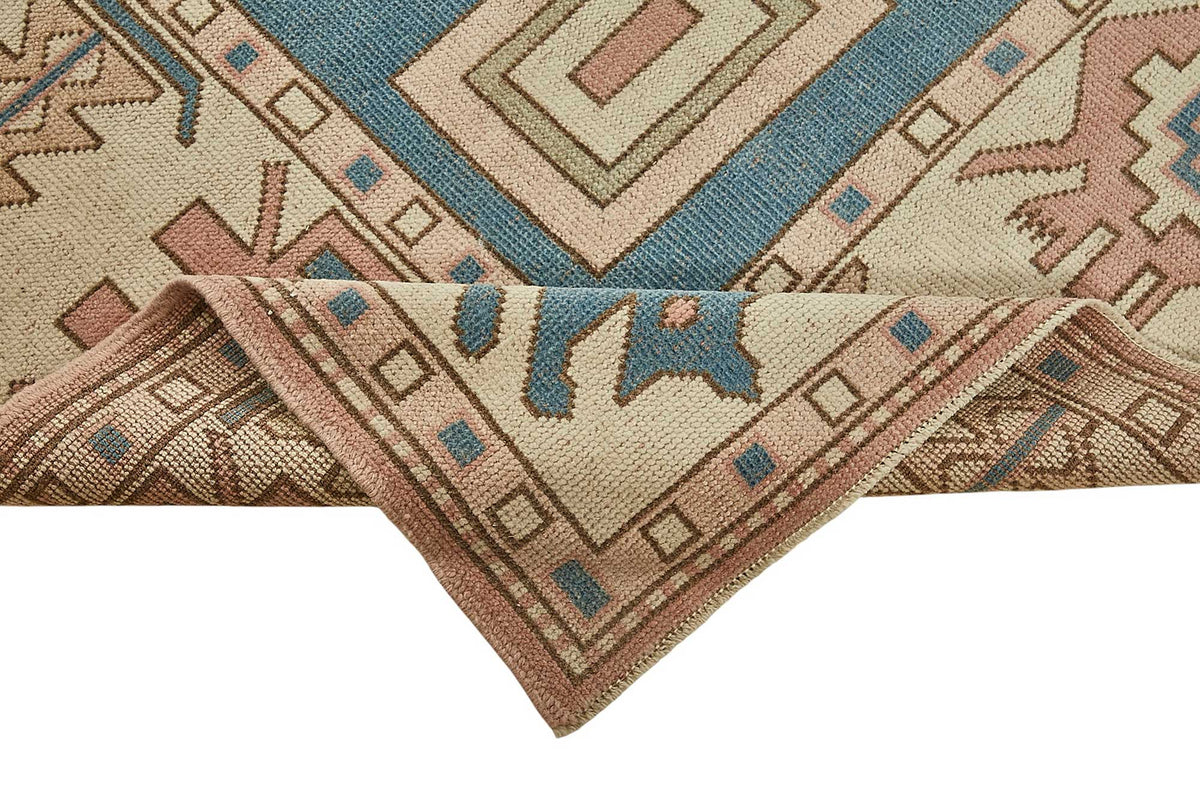 Kavale Pembe Mavi Madalyon Desenli Geometrik El Dokuma Halı 228x291 cm – kenar detayı