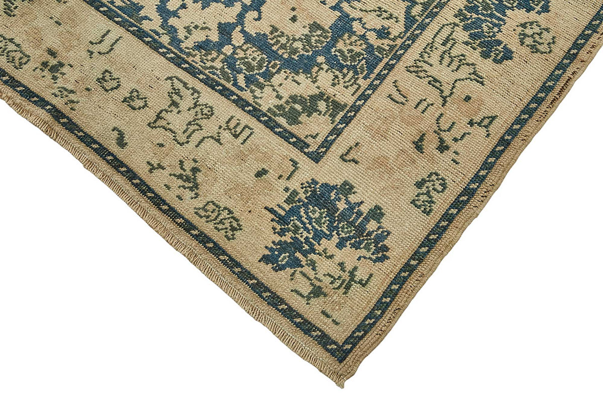 Kavale El Dokuma Bej Lacivert Madalyonlu Halı 165x377 cm 50013 – detay görünümü