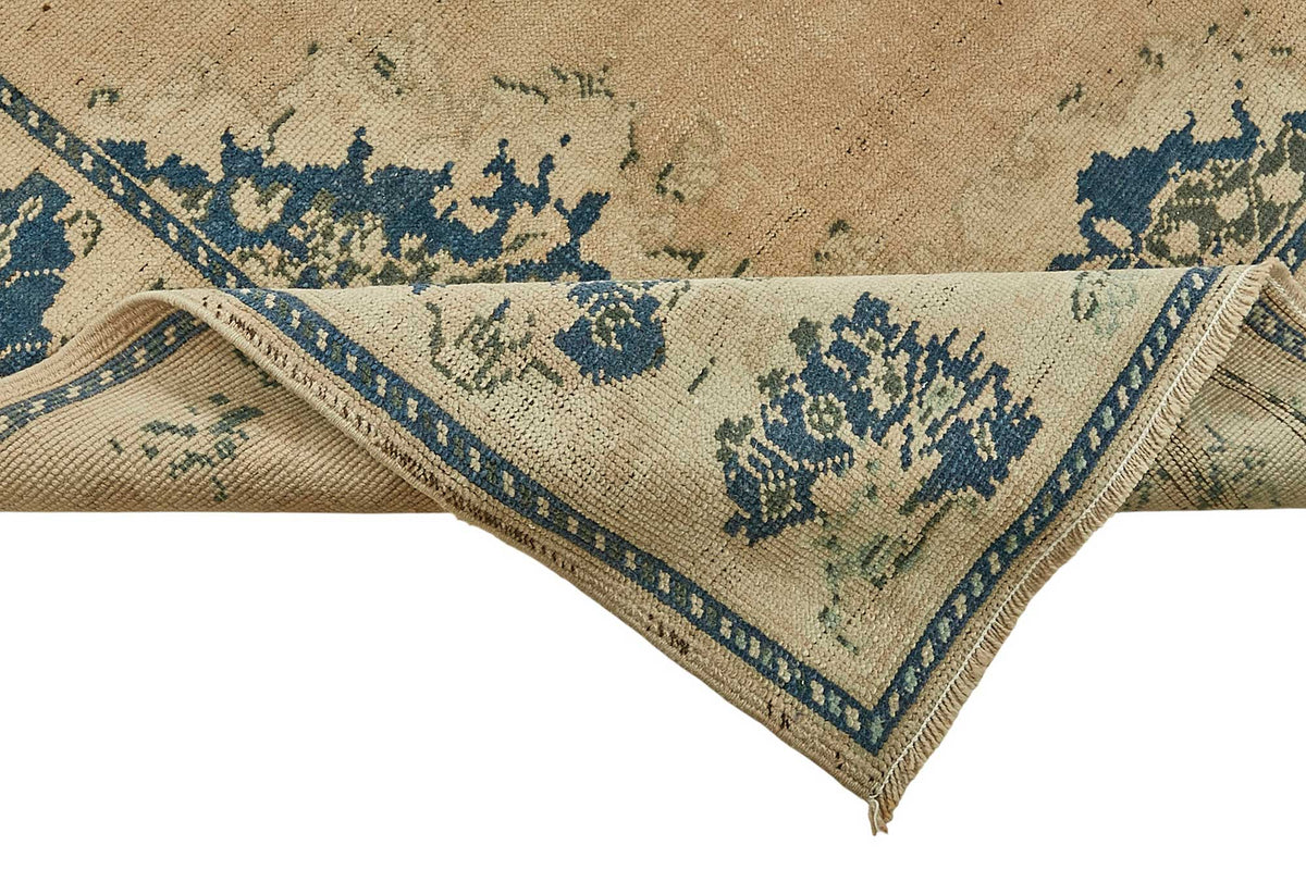 Kavale El Dokuma Bej Lacivert Madalyonlu Halı 165x377 cm 50013 – kenar detayı