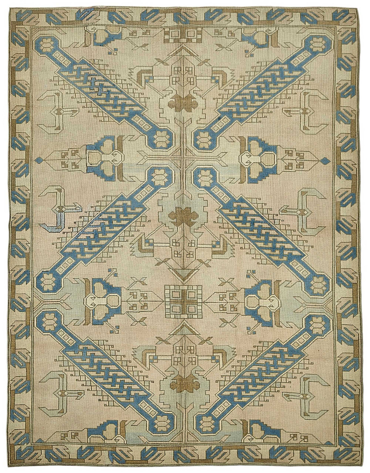 Kavale Soyut Desenli Bej ve Mavi El Dokuma Halı 235x300 cm