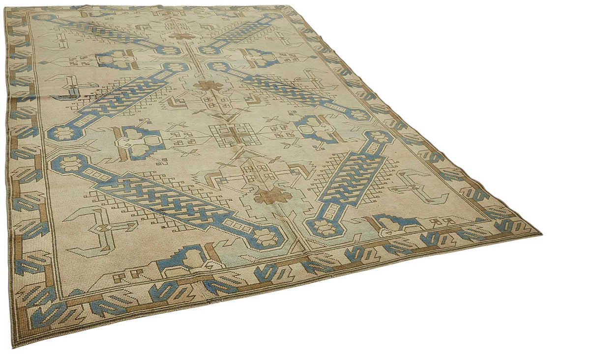 Kavale Soyut Desenli Bej ve Mavi El Dokuma Halı 235x300 cm – genel görünüm