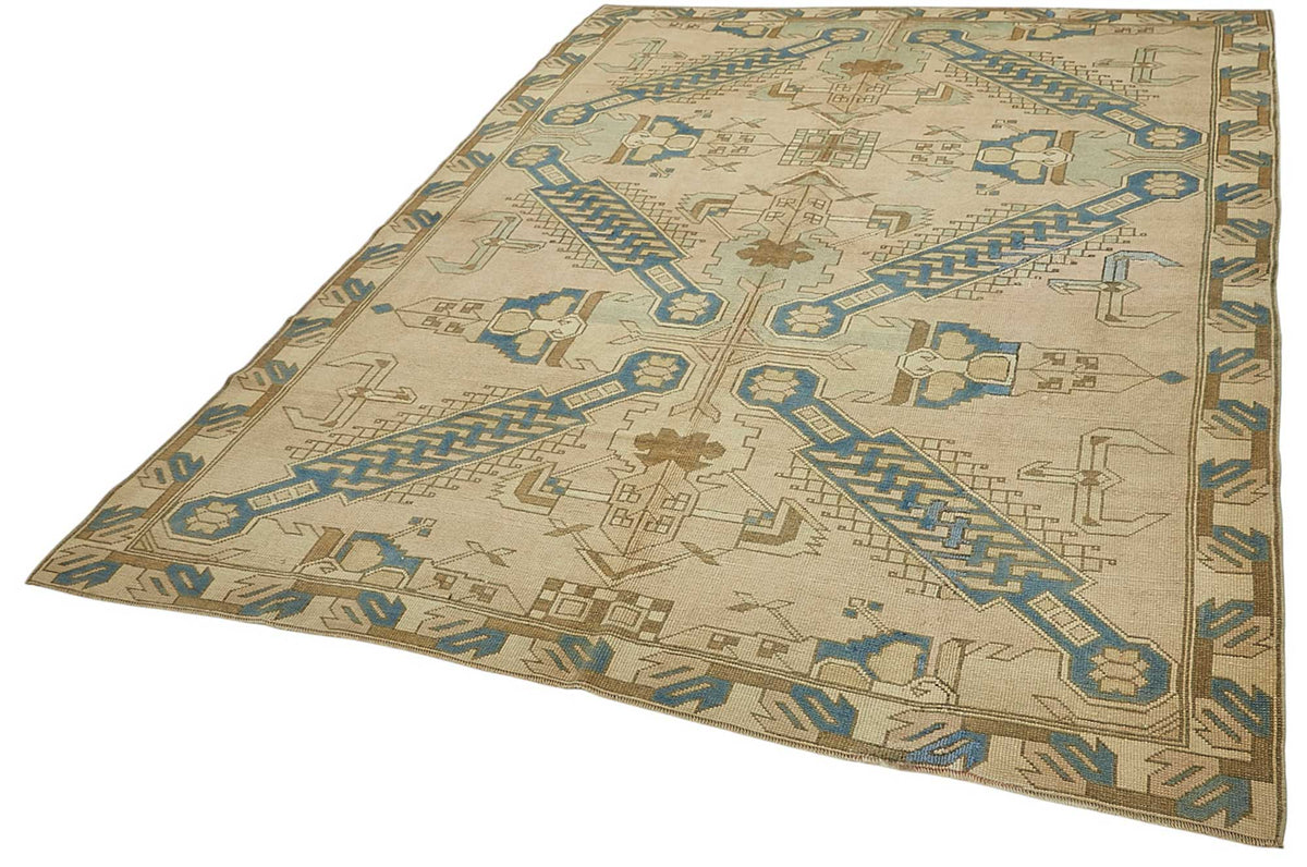 Kavale Soyut Desenli Bej ve Mavi El Dokuma Halı 235x300 cm – doku yakın çekim