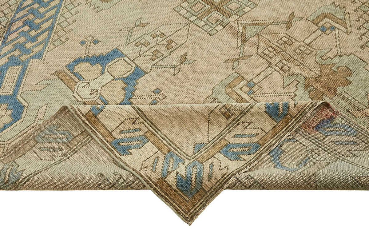 Kavale Soyut Desenli Bej ve Mavi El Dokuma Halı 235x300 cm – kenar detayı