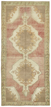 Kavale Düz Pembe Halı Klasik Madalyon Desenli Vintage 149x316 cm