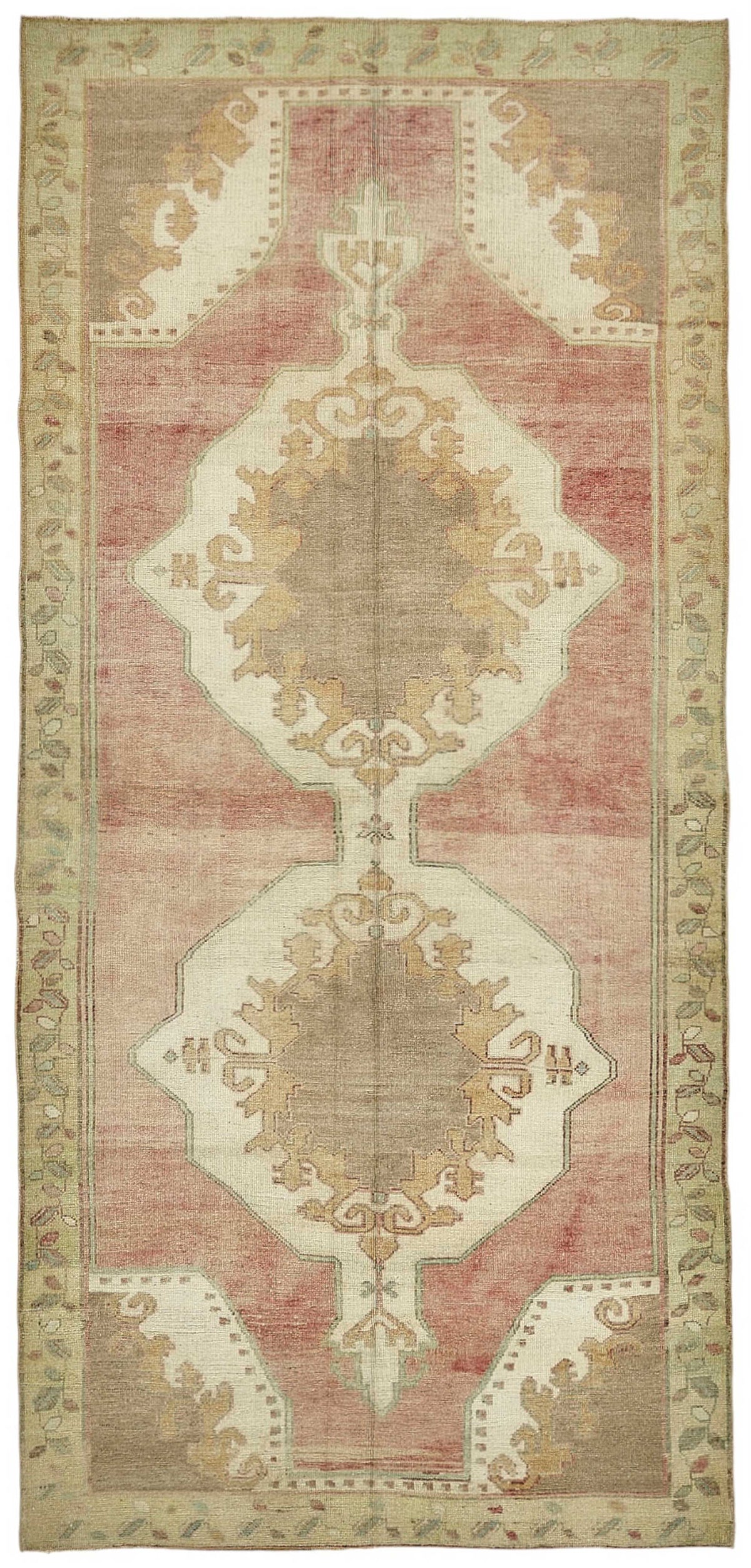 Kavale Düz Pembe Halı Klasik Madalyon Desenli Vintage 149x316 cm