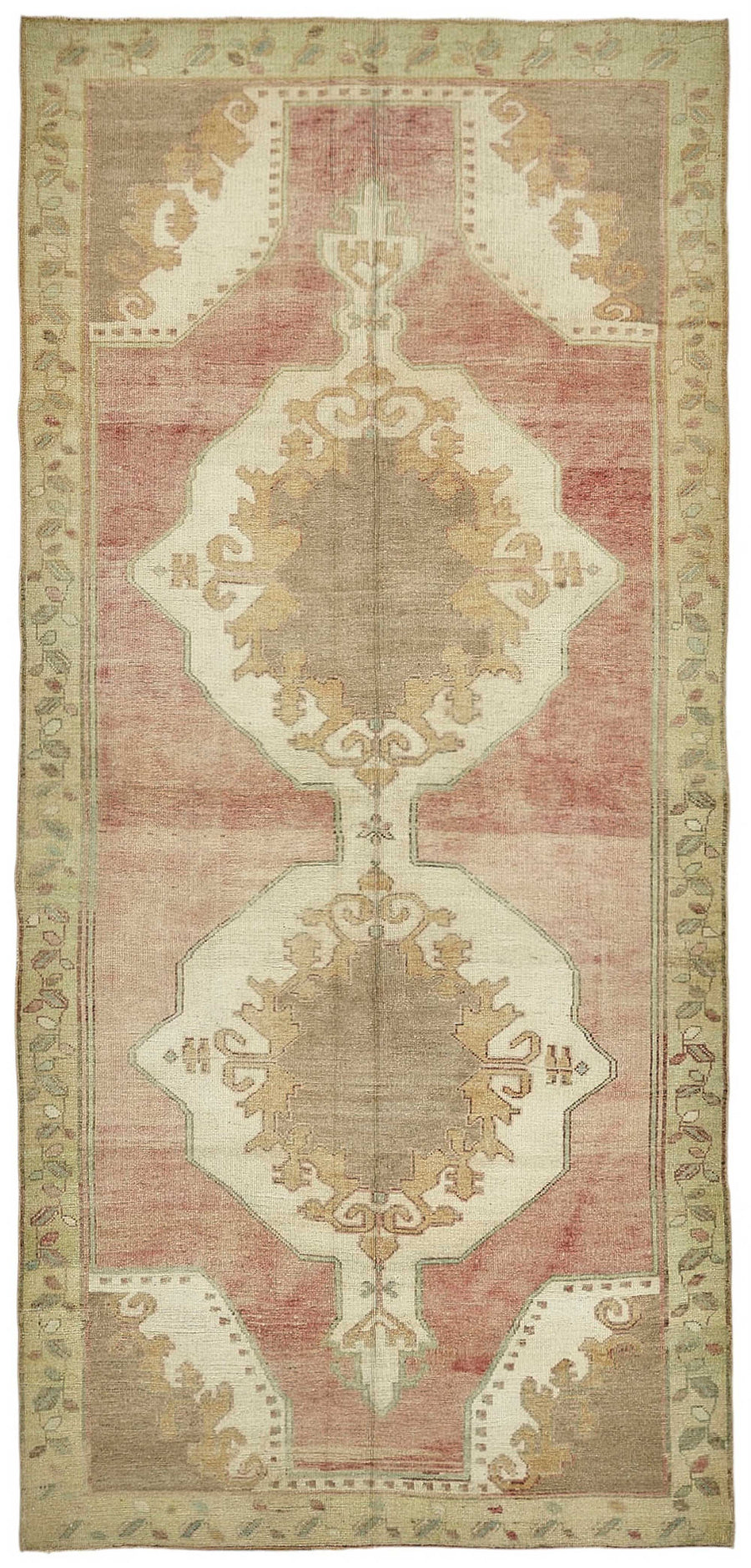 Kavale Düz Pembe Halı Klasik Madalyon Desenli Vintage 149x316 cm