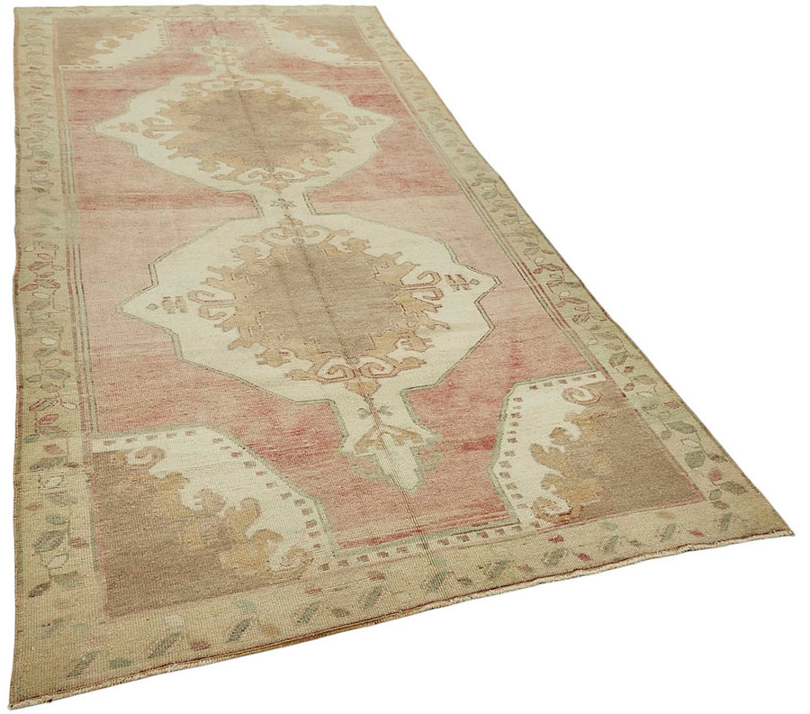 Kavale Düz Pembe Halı Klasik Madalyon Desenli Vintage 149x316 cm – genel görünüm