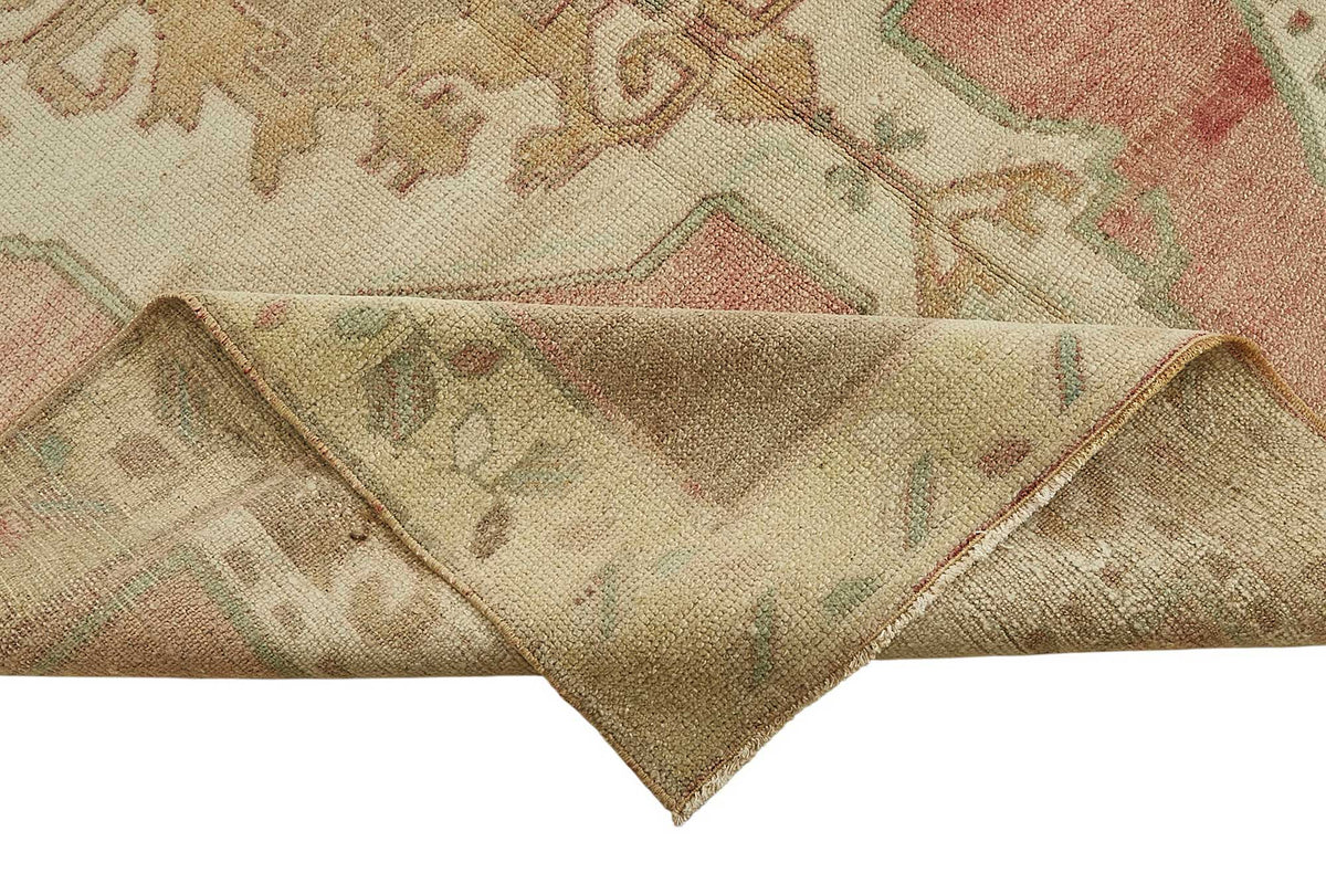 Kavale Düz Pembe Halı Klasik Madalyon Desenli Vintage 149x316 cm – kenar detayı
