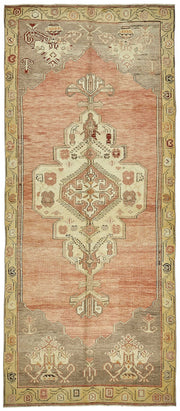 Kavale Turuncu Gri Geometrik Desenli Yün El Dokuma Halı 150x338 cm