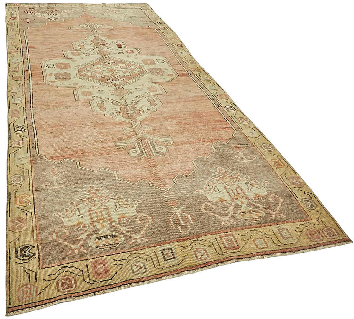 Kavale Turuncu Gri Geometrik Desenli Yün El Dokuma Halı 150x338 cm – genel görünüm
