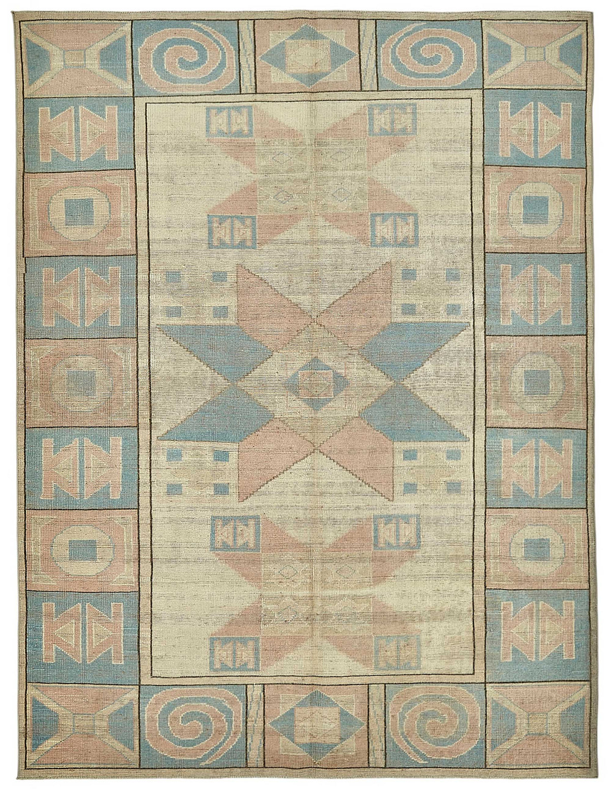 Kavale Anadolu Bej Mavi Madalyon Desenli El Dokuma Halı 187x244 cm