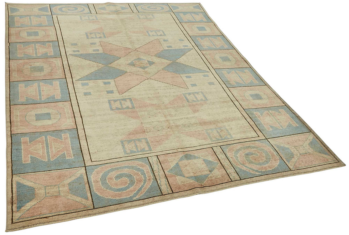 Kavale Anadolu Bej Mavi Madalyon Desenli El Dokuma Halı 187x244 cm – genel görünüm