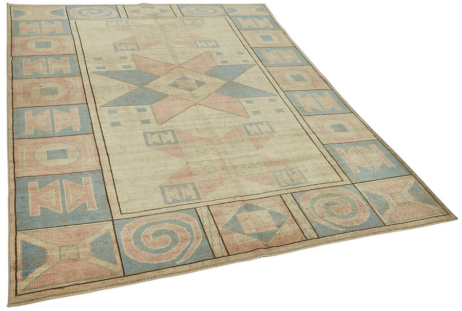 Kavale Anadolu Bej Mavi Madalyon Desenli El Dokuma Halı 187x244 cm – genel görünüm