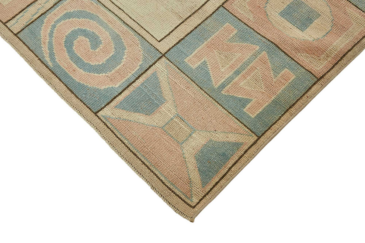 Kavale Anadolu Bej Mavi Madalyon Desenli El Dokuma Halı 187x244 cm – detay görünümü