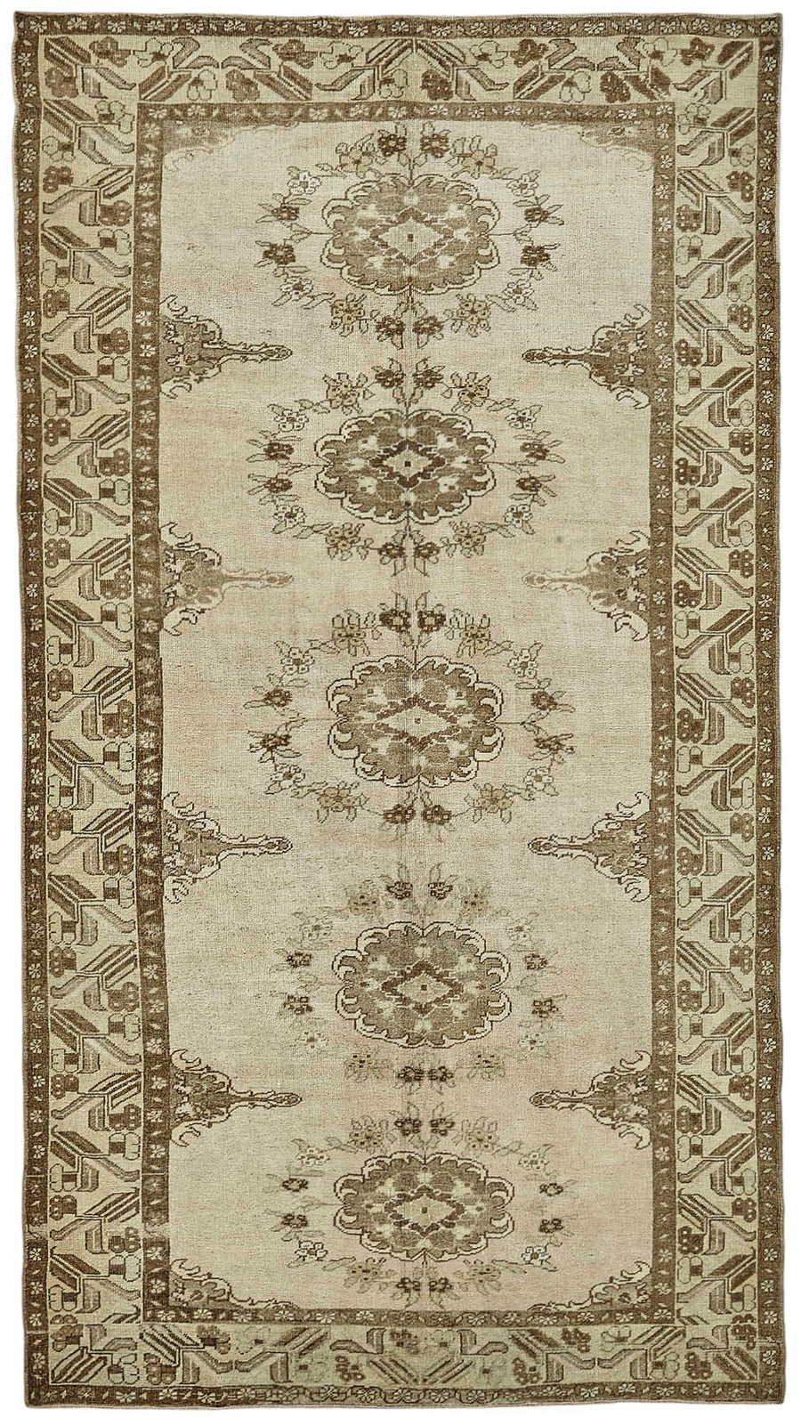 Alfombra Kavale marrón vintage con diseño de medallones, tejida 161x295 cm