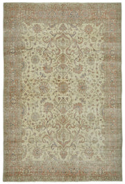 Rusvo Vintage Bej Çiçek Desenli El Dokuma Halı 236x352 cm 50033