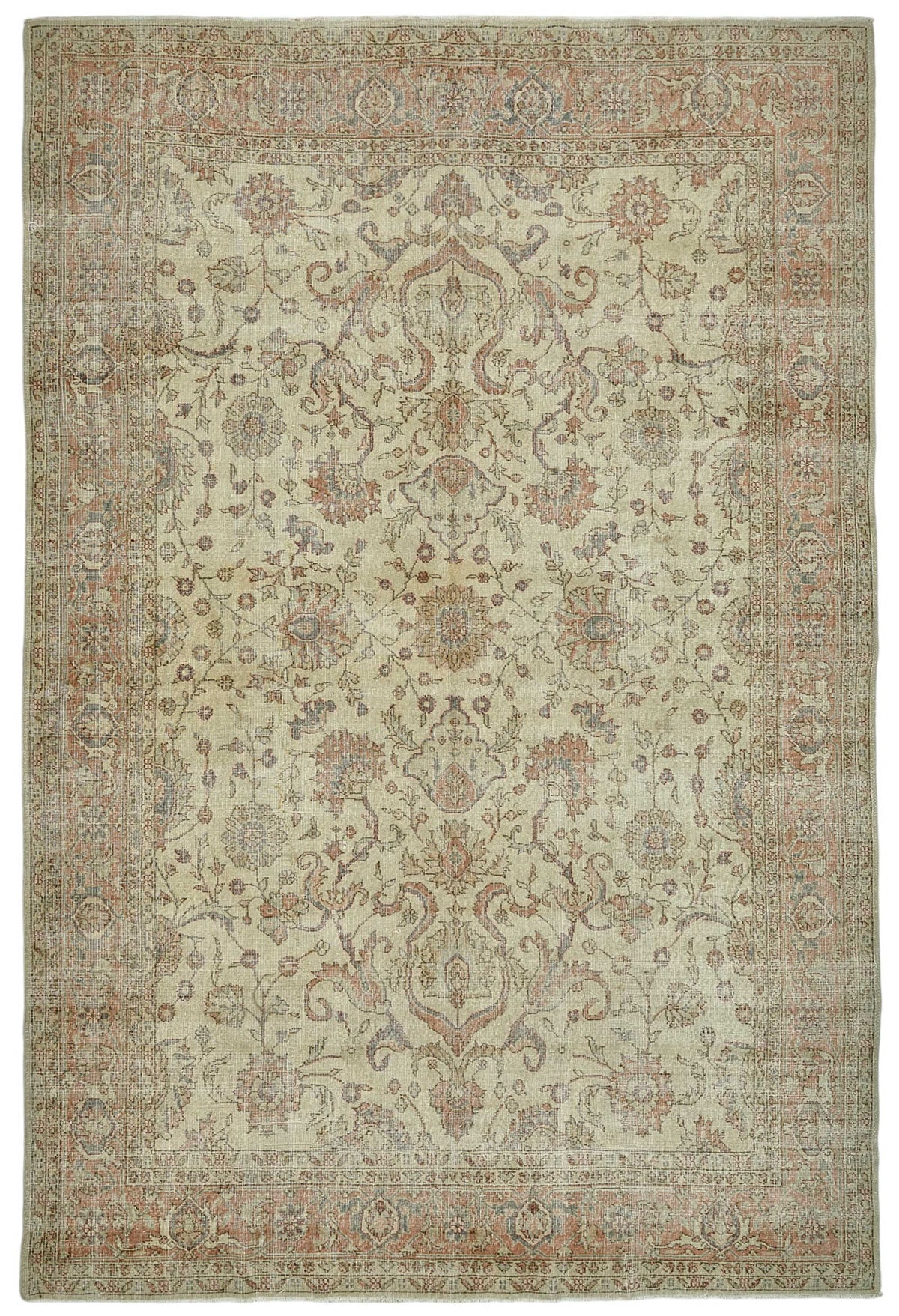 Rusvo Vintage Bej Çiçek Desenli El Dokuma Halı 236x352 cm 50033