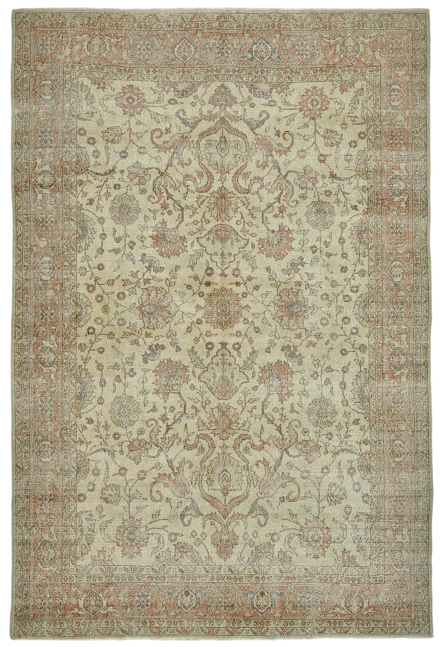 Rusvo Vintage Bej Çiçek Desenli El Dokuma Halı 236x352 cm 50033