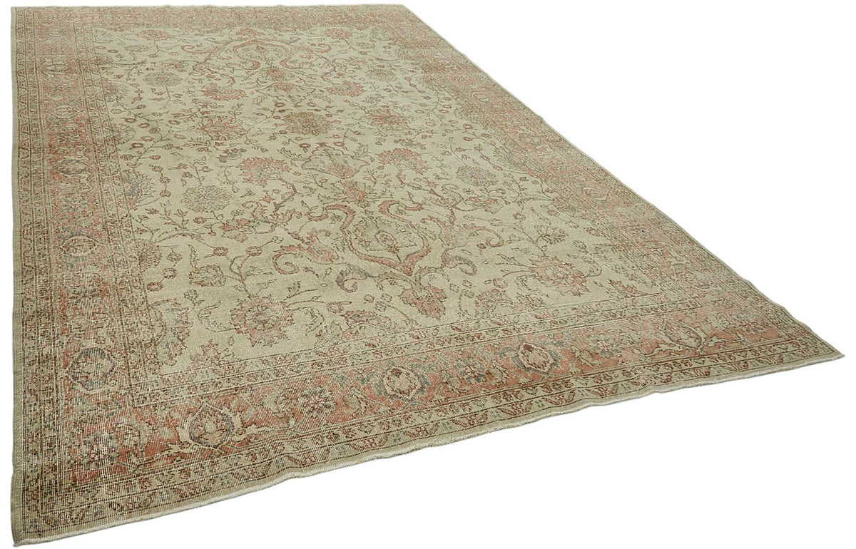 Rusvo Vintage Bej Çiçek Desenli El Dokuma Halı 236x352 cm 50033 – genel görünüm