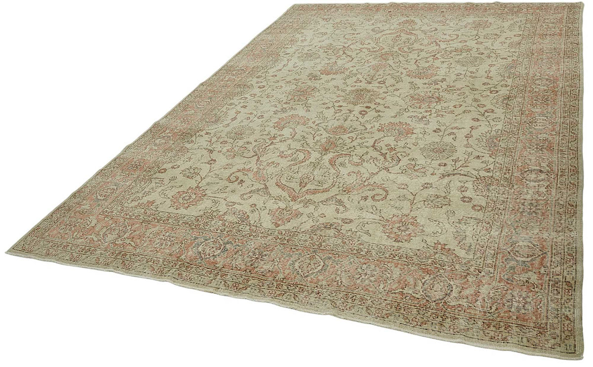 Rusvo Vintage Bej Çiçek Desenli El Dokuma Halı 236x352 cm 50033 – doku yakın çekim