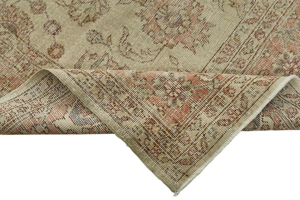 Rusvo Vintage Bej Çiçek Desenli El Dokuma Halı 236x352 cm 50033 – kenar detayı