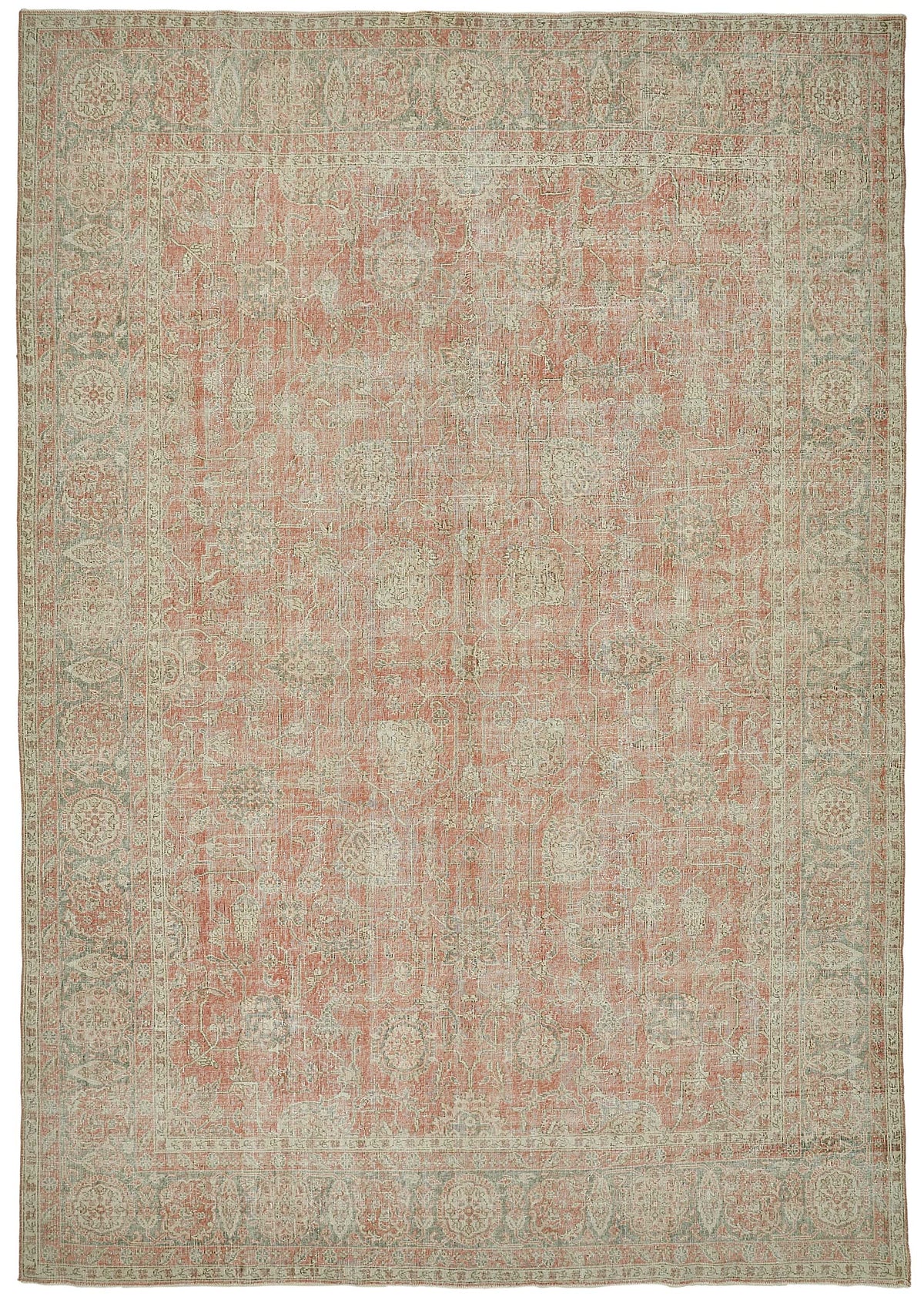 Rusvo Madalyon Desenli Pembe Vintage El Dokuma Halı 276x390 cm