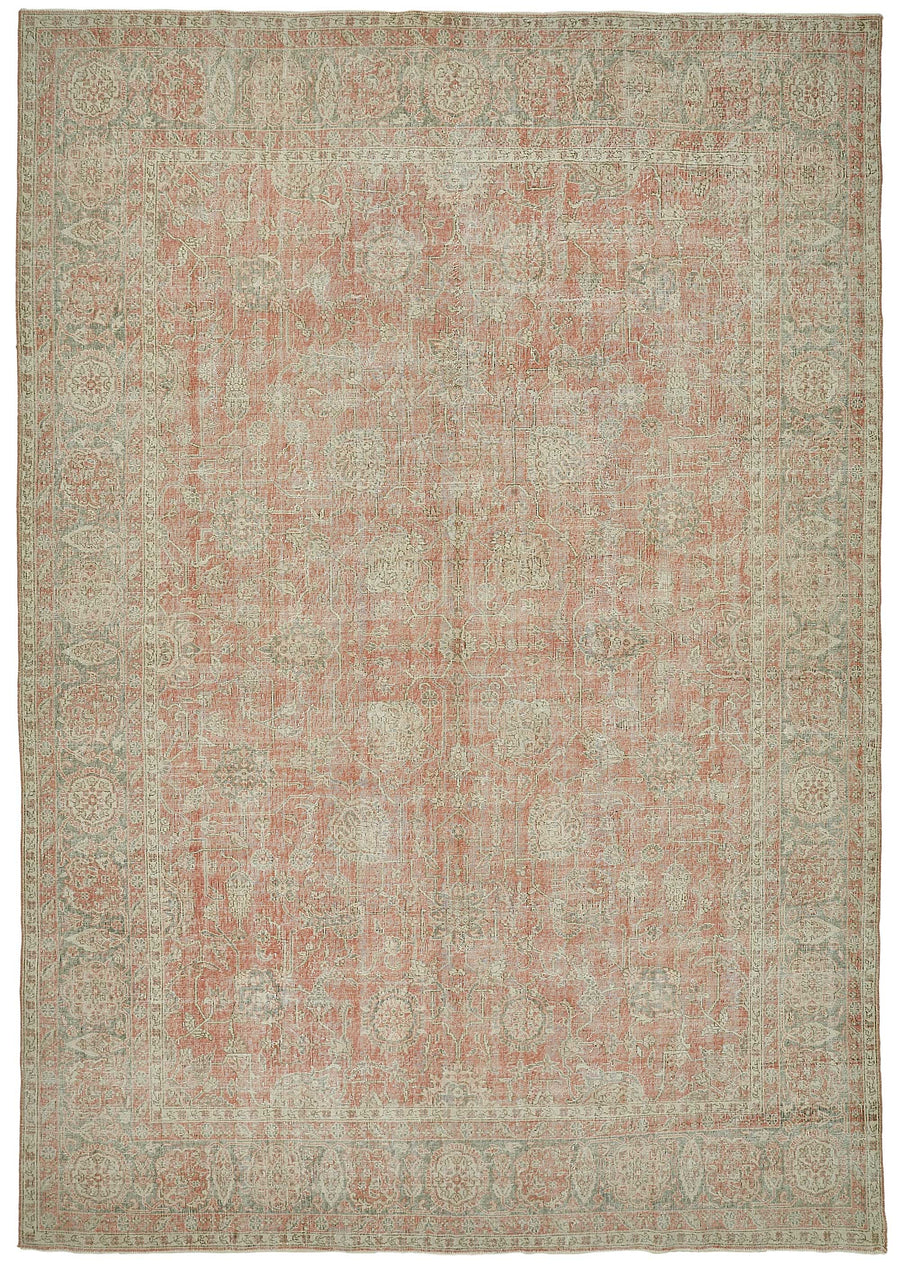 Rusvo Madalyon Desenli Pembe Vintage El Dokuma Halı 276x390 cm