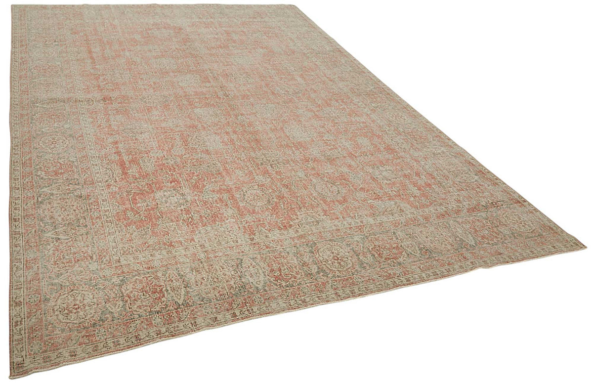 Rusvo Madalyon Desenli Pembe Vintage El Dokuma Halı 276x390 cm – genel görünüm