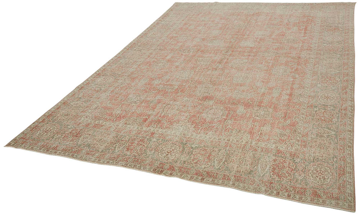 Rusvo Madalyon Desenli Pembe Vintage El Dokuma Halı 276x390 cm – doku yakın çekim